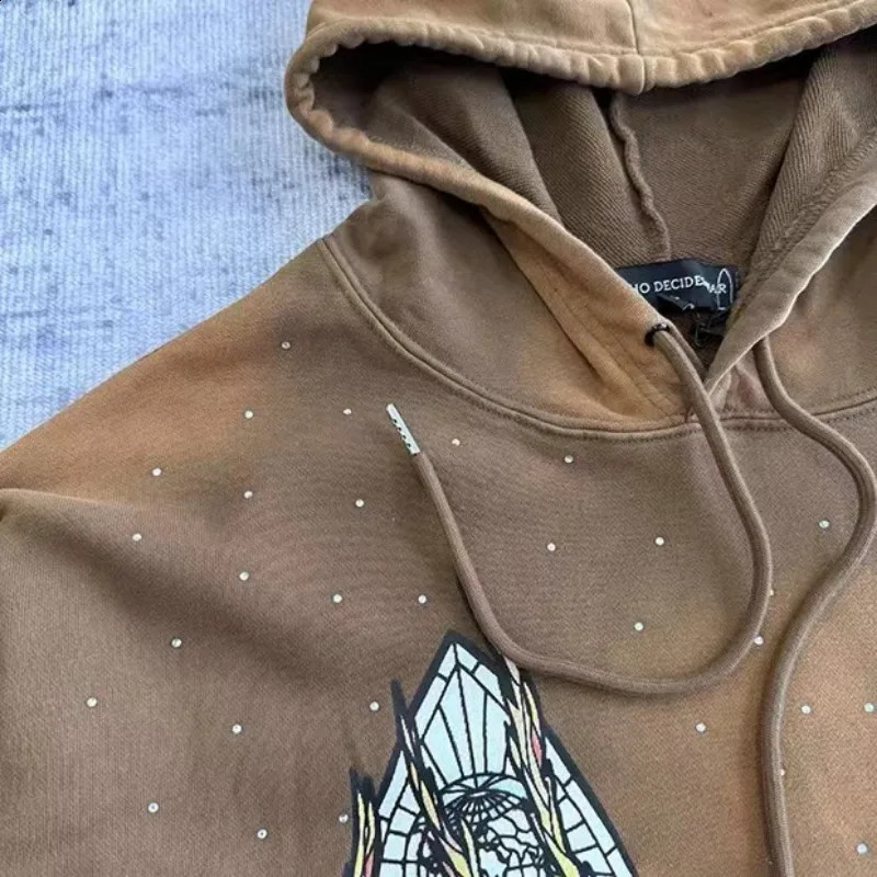 American High Street WHO DECIDES WAR Hoodies Do Old Wash Water Retro Hoodie Casual Loose Couple Hoody 241224