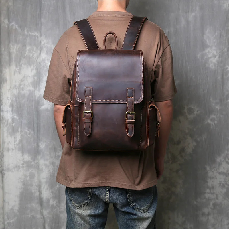 Head layer Leather Backpack Retro Crazy Horse Leather Large Capacity Computer Bag for Women Fashion ravel Leather Backpack 241225