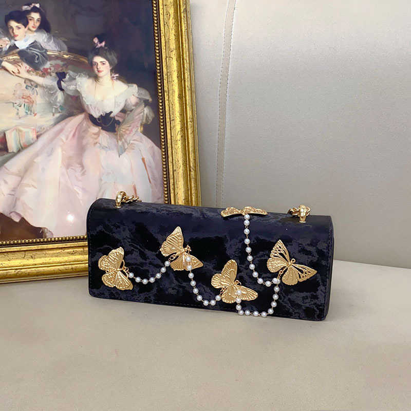 Evening Bags Fresh Sweet Niche Shoulder Underarm Bag New Chinese Style Metal Butterfly Chain Crossbody Bag 241226