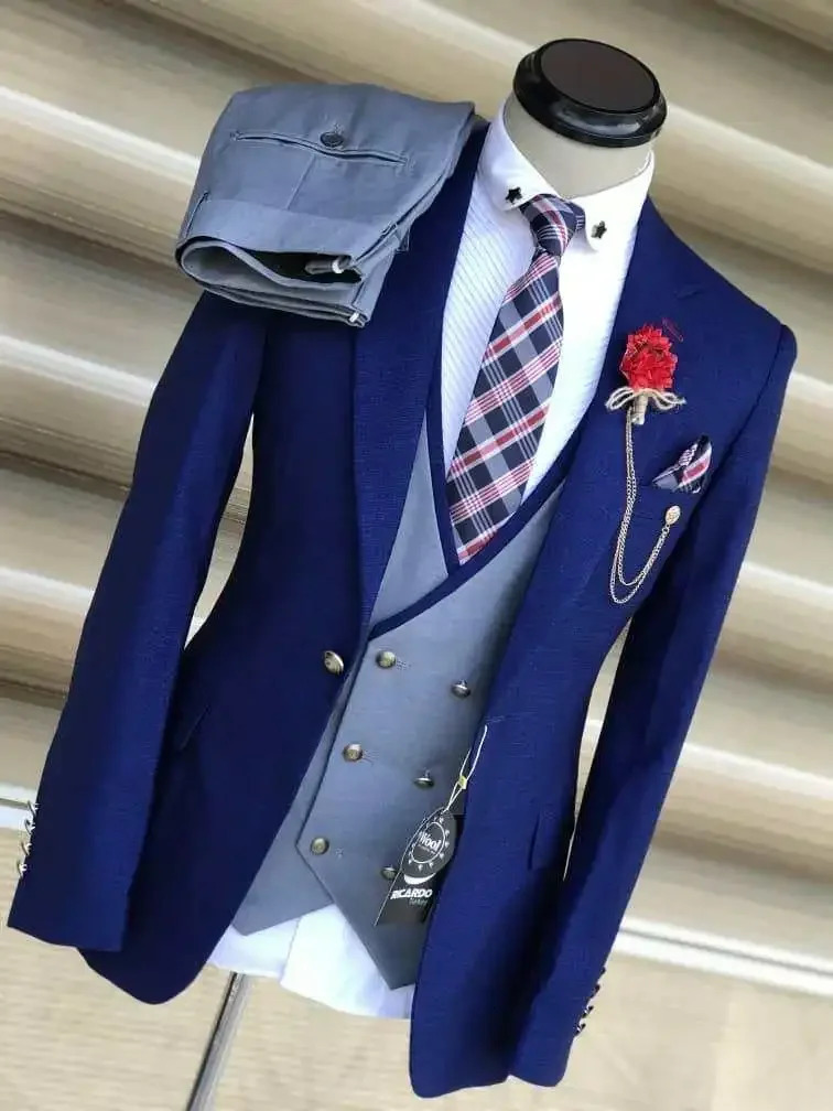 Business Suits for Men Wedding Groom Notch Lapel Double Breasted Vest Dress Costume Homme Prom Party Clothes 3 Pcs 241220