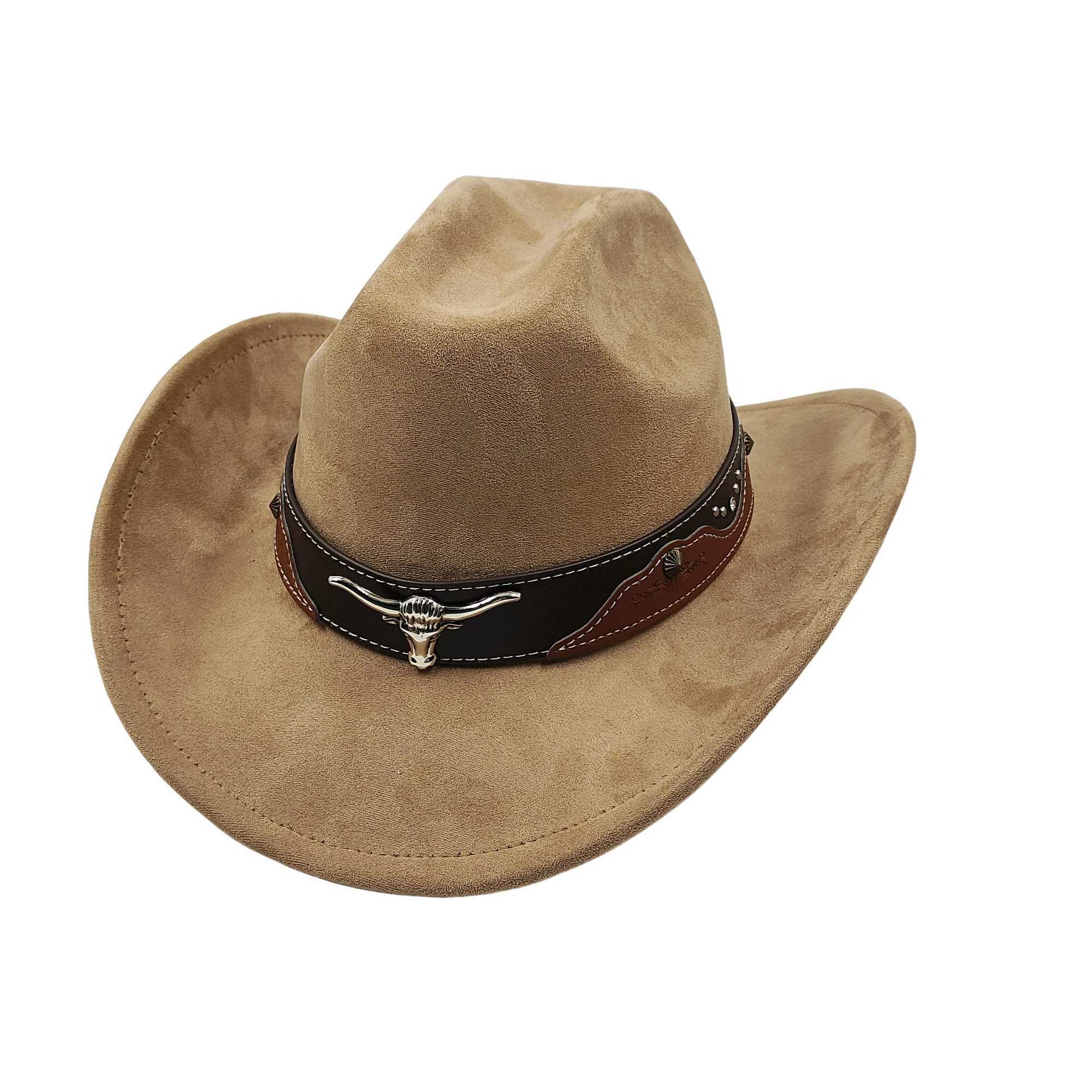 Cow Head with Suede Leather 7.5CM Western Cowboy Fedora Hat Womens Church Jazz Hat Fashion Travel Party Hat Cowboy Hat W241225