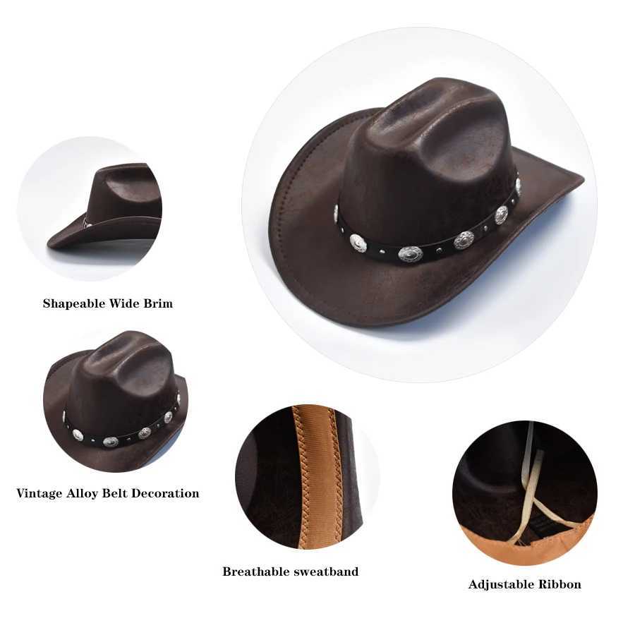 Neutral artificial leather western cowboy hat retro gentleman cowboy girl jazz hat Sombrero Hombre W241225