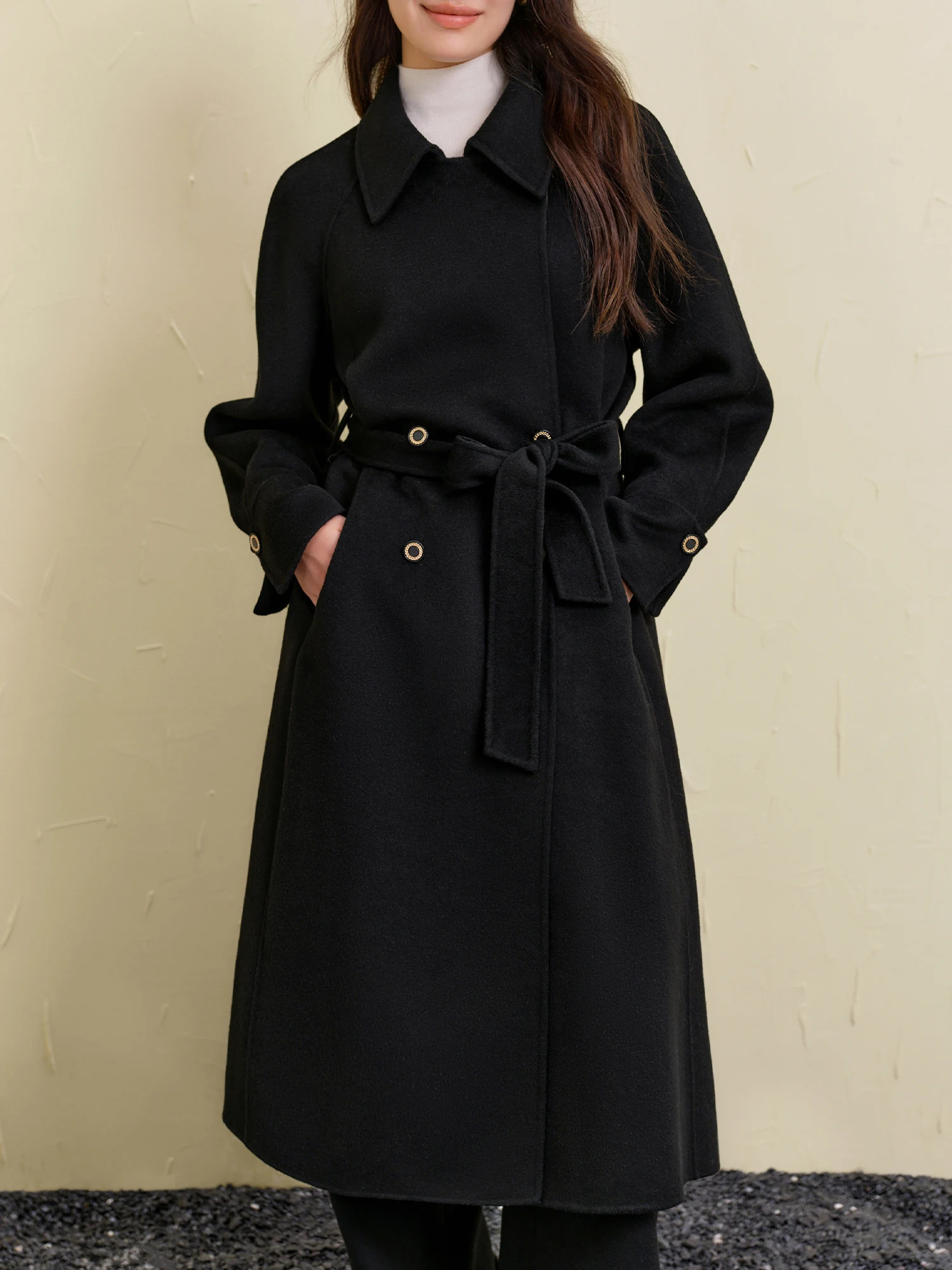 DUSHU 100 Wool Plus Size Small Lapel Doublebreasted Doubleside Coat For Women 2024 Winter Thick 24DS84408 241225