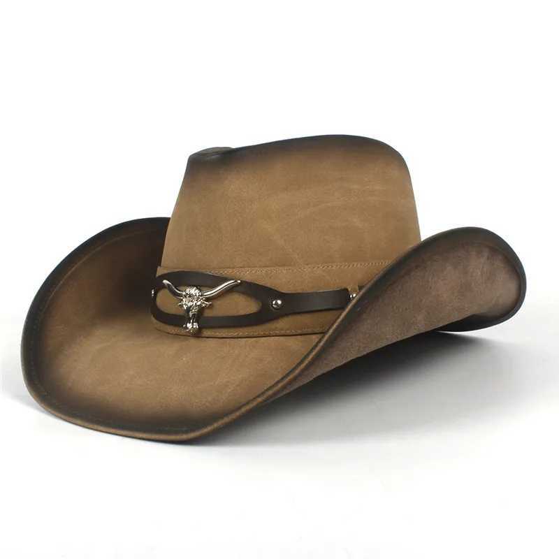 Cowboy Hat Womens Western Cowboy Hat Dad Gentleman La Leather Straw Hat Hombre Jazz Cs Size 58CM W241225