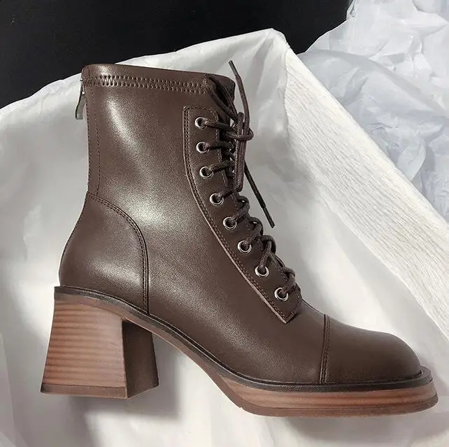 Thick-soled British style stretch skinny short square high-heeled knight vintage motorcycle boots C35 241226