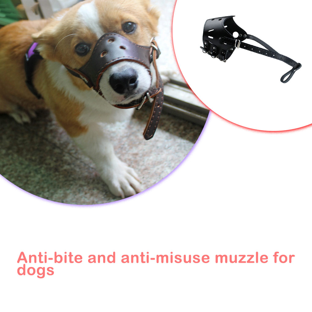 Dog Mouth Cover Portable PU Leather Muzzles Wear-resistant Waterproof Anti-Bite Sleeve Bark Arrester Metal Accessories XL