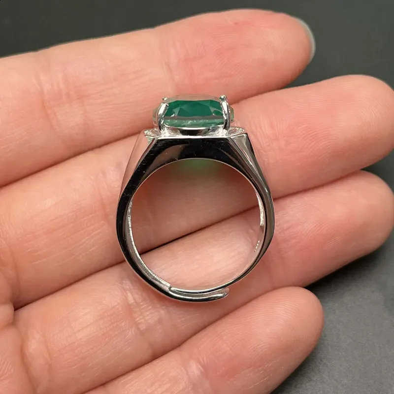 925 Silver Gemstone Men Ring 12mm*16mm Man Made Colombia Emerald color crystal Ring for Men 3 Layers Gold Plated Male Jewelry 241225