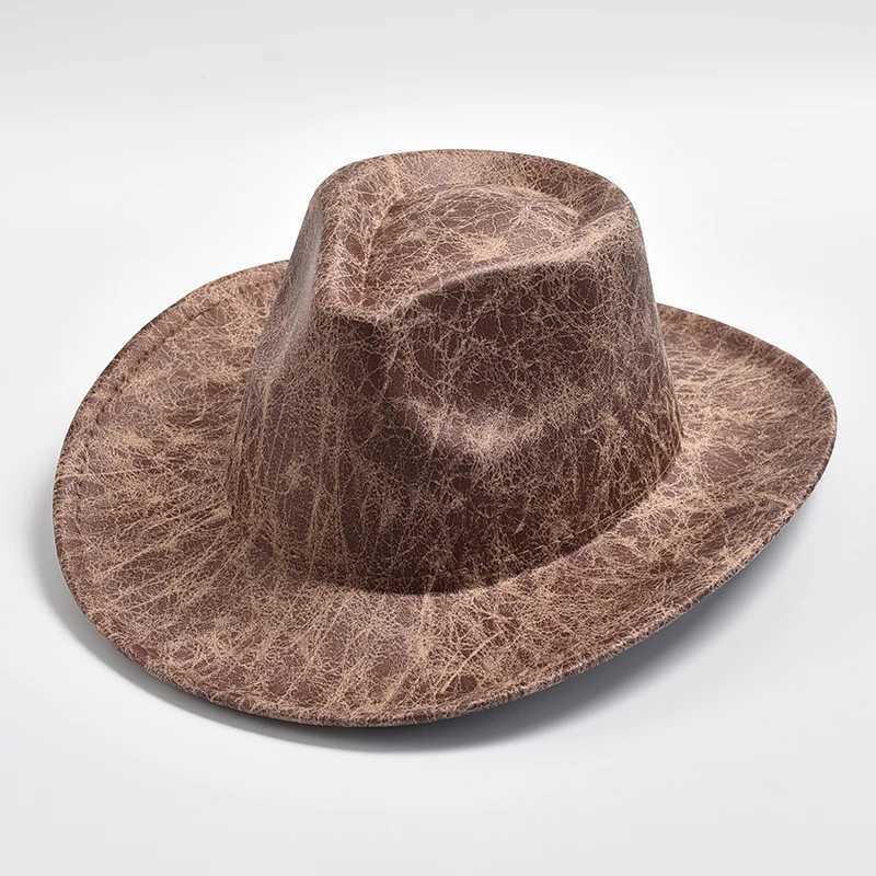 New Western cowboy hat faux leather vintage gentleman jazz hat mens jazz hat Panama cowboy hat Sombrero Hombre W241225