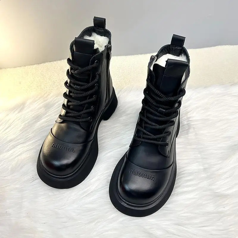 Top Quality Women Winter Leather Boots Platform Keep Warm Ankle Boots Casual Outdoor Botas Anti Slip Snow Boots Cotton Shoes 241226