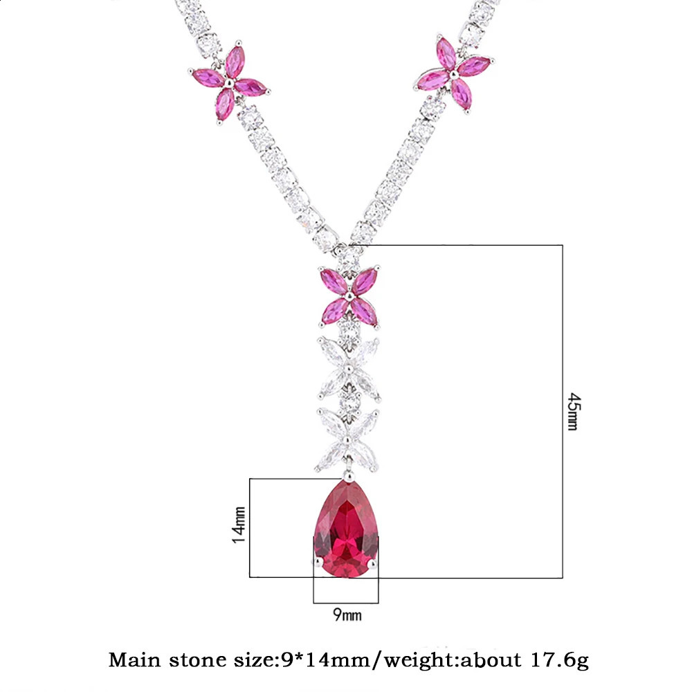 Sparkling 914MM Ruby Gemstone Pendant Necklace for Women y High Carbon Diamond Cocktail Party Fine Jewelry Birthday Gift 241226