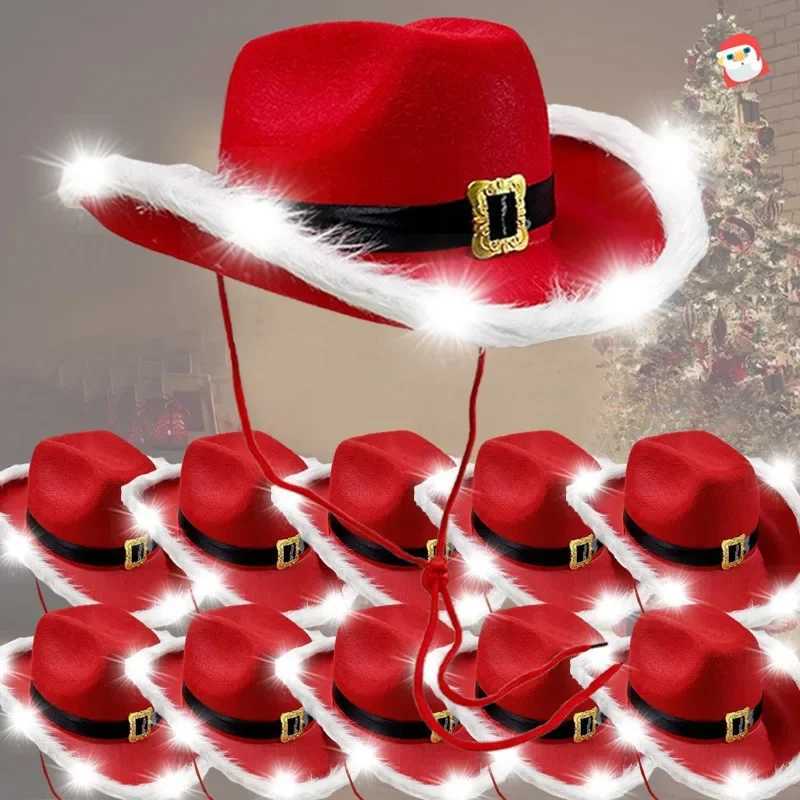1/5 piece luminous Christmas cowboy hat for womens fashionable Santa Claus party C LED non-woven plush cloth New Years jazz hat W241225