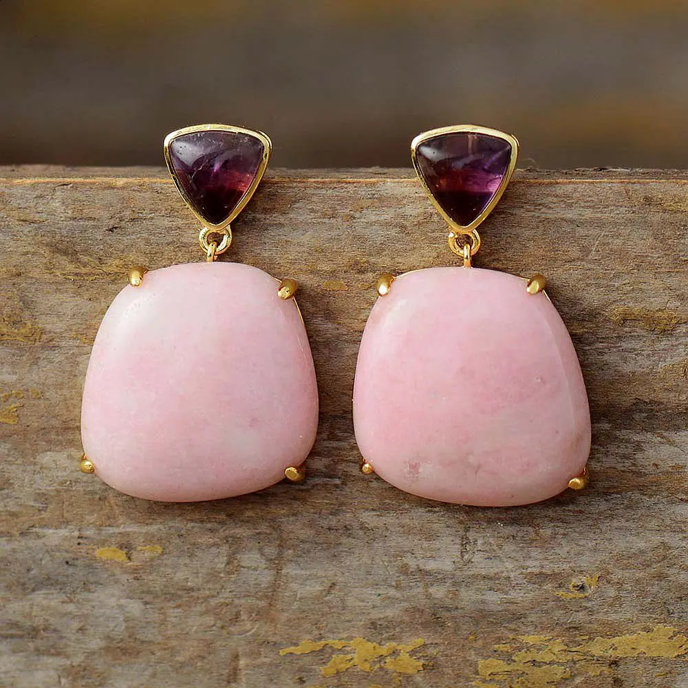 Chic Hyperbole Earrings Bold Fashion Stud Earring Pink Jaspers Apatite Blue Stones Teengirls Jewelry Bijoux Wholesale 241226