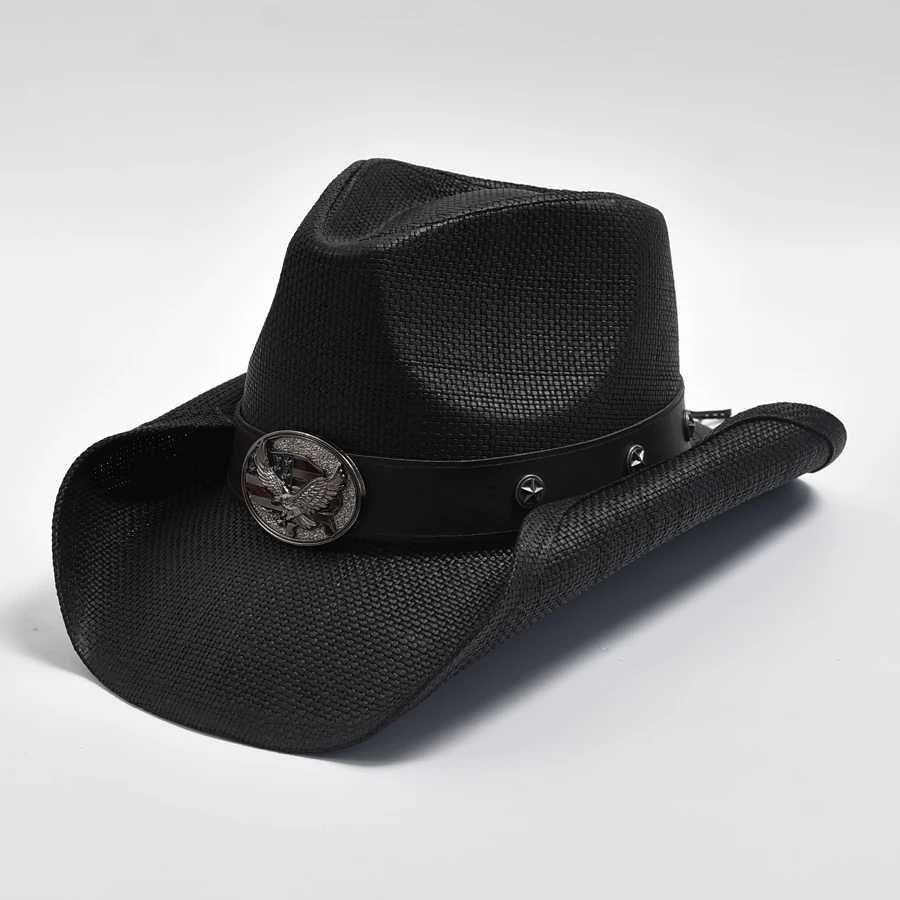 Mens Retro Western Cowboy Hat Hand Woven Beach Sun Hat Mens Cowboy Hat Jazz Hat Sombrero Hombre W241225