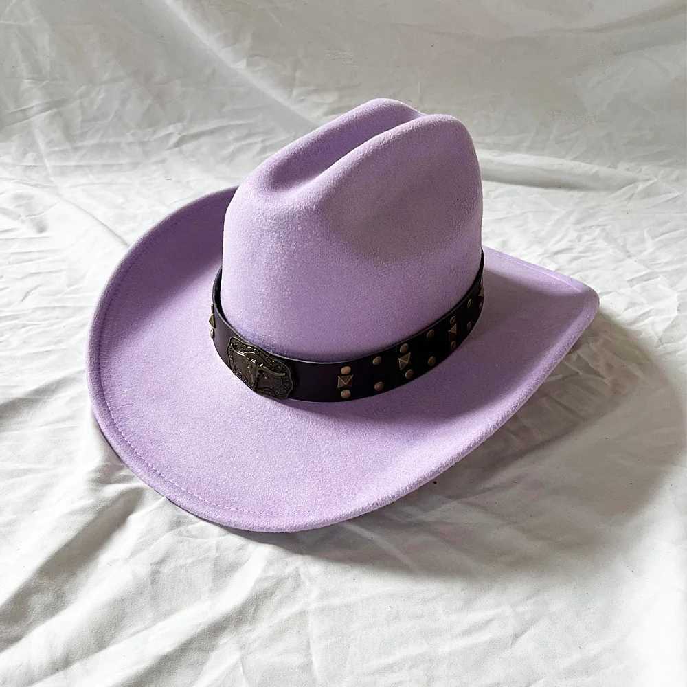 Light purple mens cowboy hat Western cowboy hat Ancient cowboy hat Cowl label Curly Brim Concave Convex hat W241225