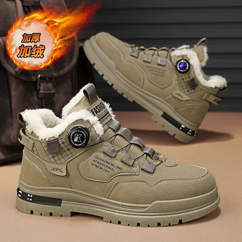 winter fleece hightop mens boots Comfortable work shoes warm waterproof leisure nonslip cotton 241225
