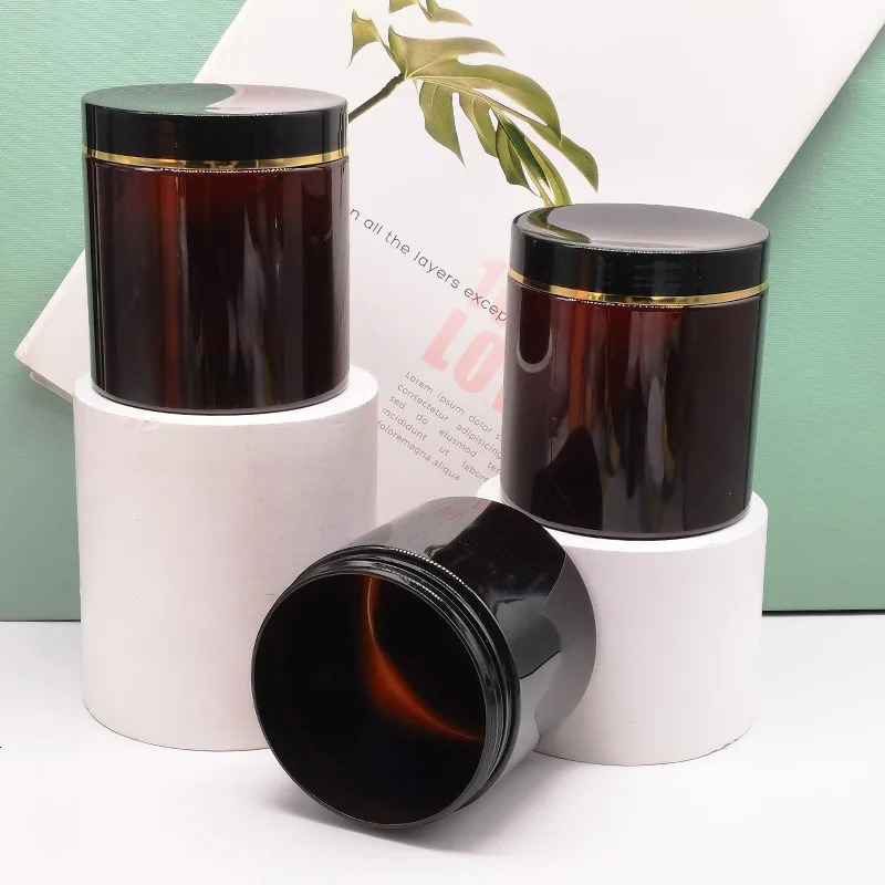 10x Empty Cream Jar Facial Mask PET Amber container Bottles With Electroplated Gold Cap Makeup Cosmetic Packing Bottle 300/500ml 241225