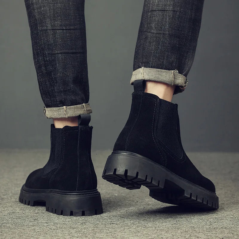 British Cow Suede Platform Boots for Men Fashion Softsoled ner Nonslip Autumn Winter Casual Man Ankle Shoes 241225