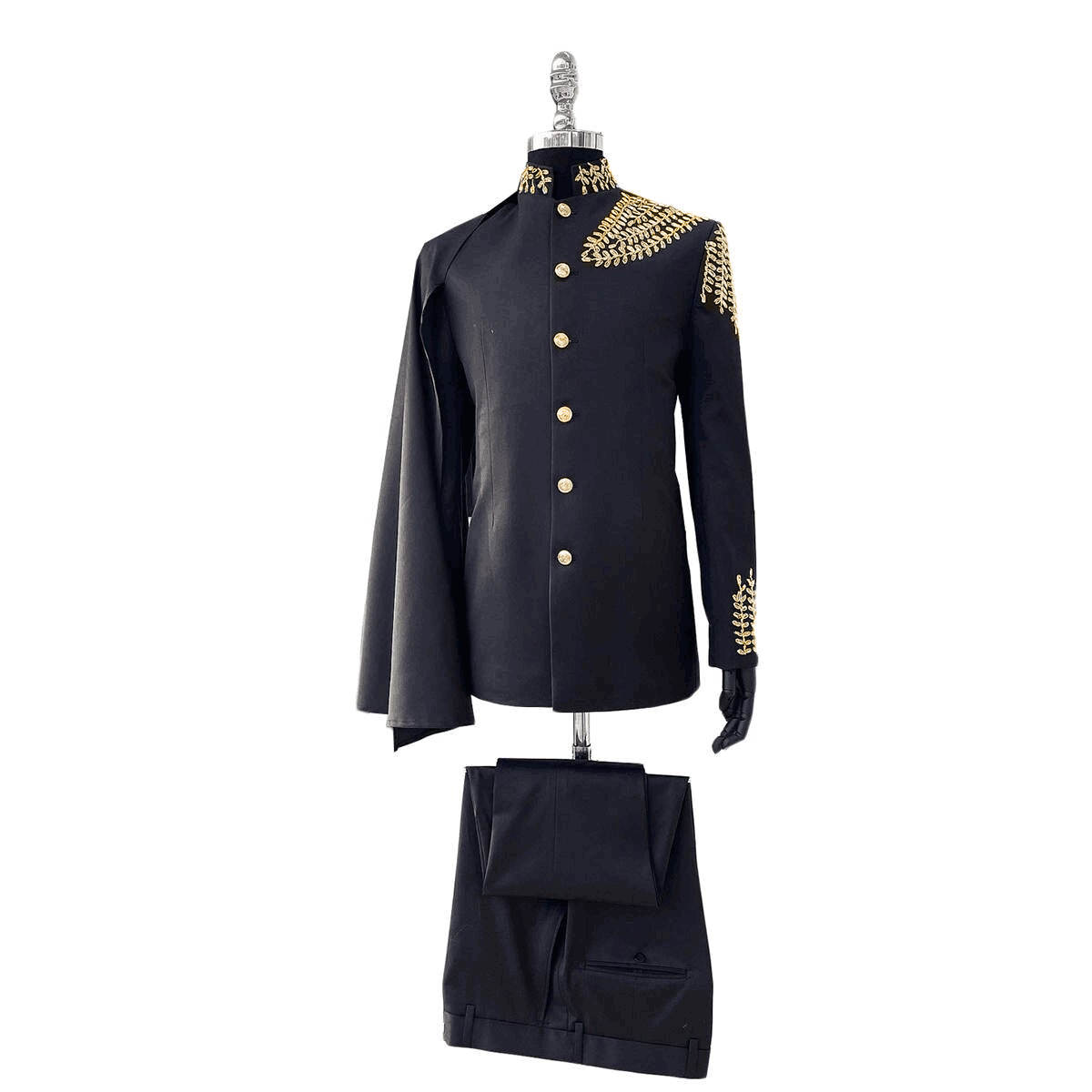 Modern Men's Fashion Jacket Pants 2 Pieces With Detachable Cape Beading Award Ceremony Formal Party Wedding Tuxedos Customized Coat Pants