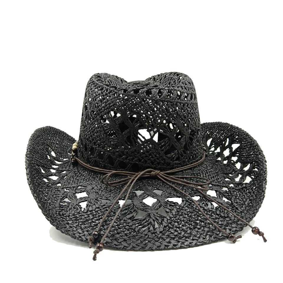 Ethnic cowboy hat black retro str hat 2023 new mens and womens jazz cowboy hat str sun hat summer hat W241225