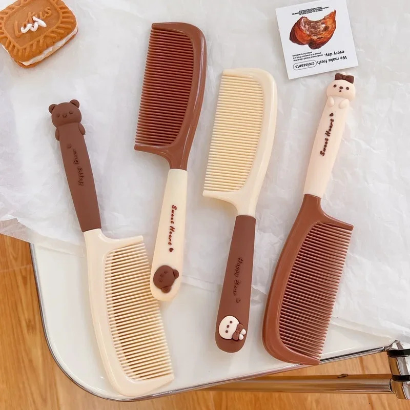1pc Cute Cartoon Baby Hair Brush Milk Tea Color Comb Kawaii Bear Bunny Soft Handle Resin Comb for Little Girl Hair Accessories 241225