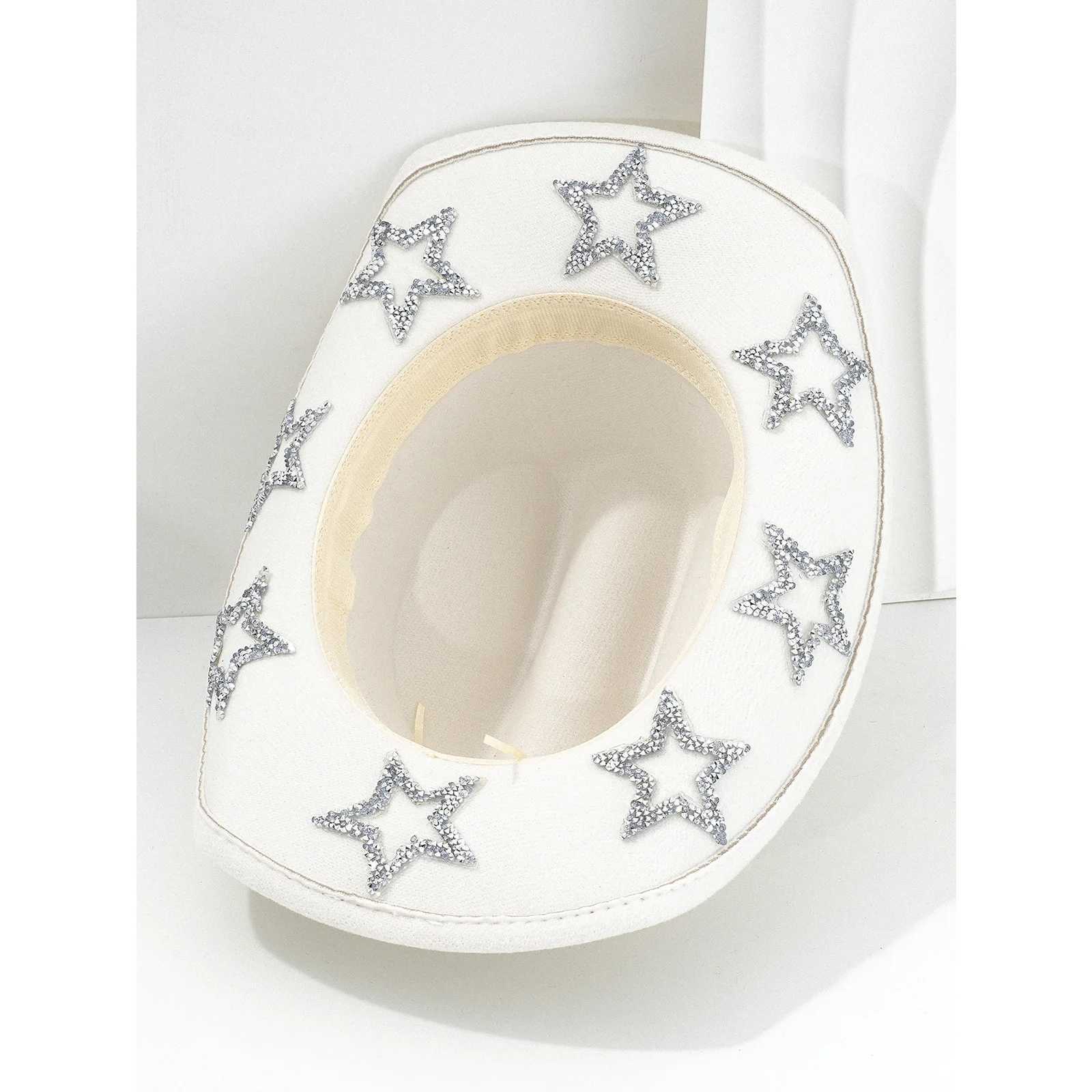 Womens denim hat width Brim Rhinestone Star Western hat for weddings carnivals parties travel clothing Accries W241225