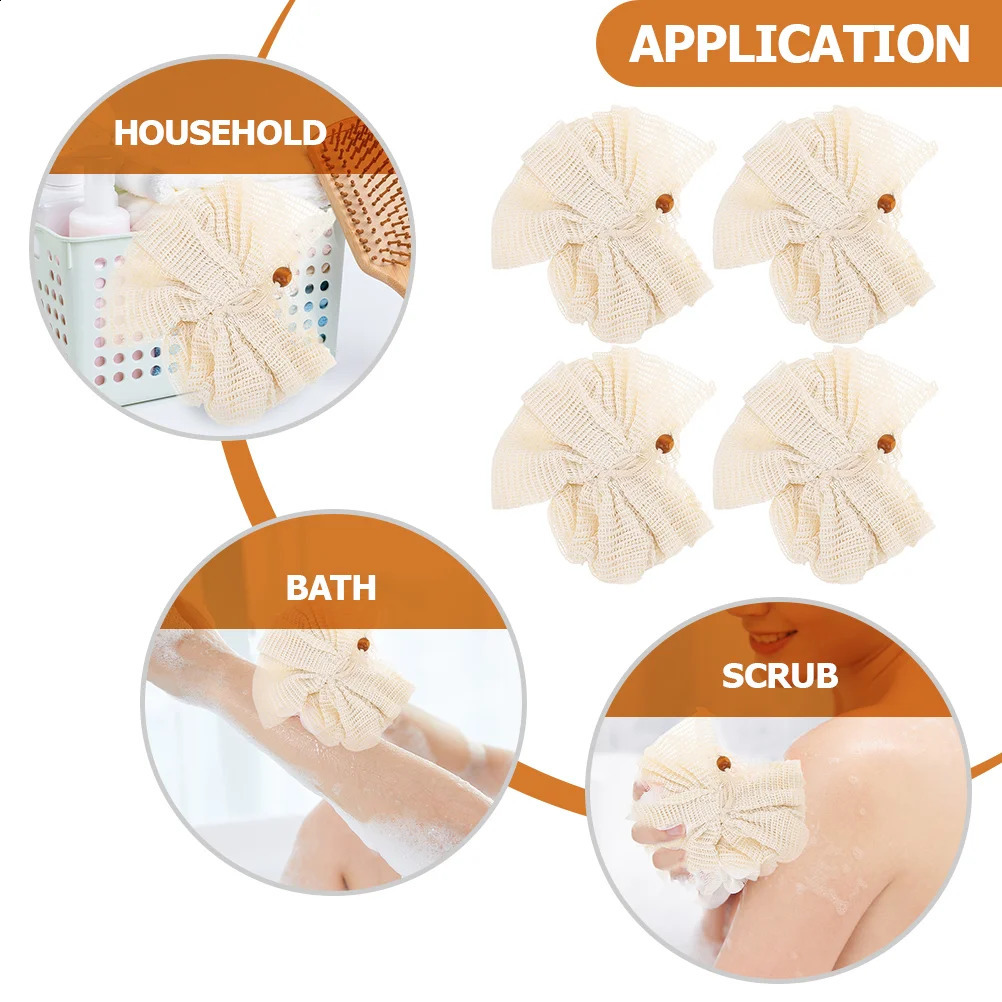 4 Pcs Ramie Loofah Bath Shower Scrubber Scrubbers Portable Bathtub Baby Clean Body Flowers Flax Puffs Ball Sponge 241226