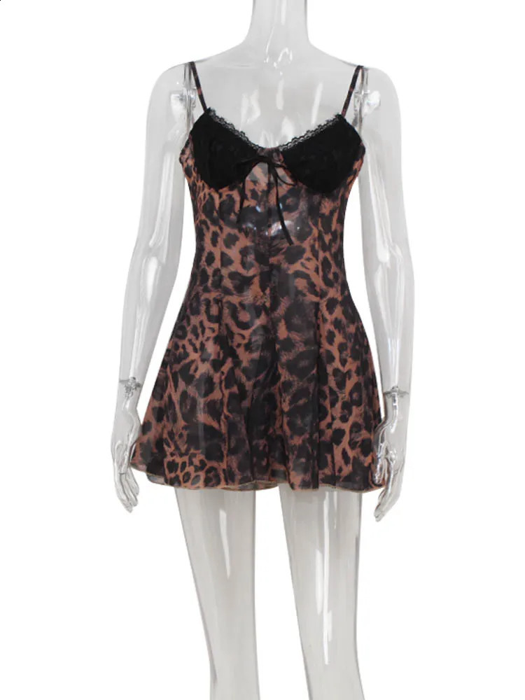 CNYISHE Leopard Printed Patchwork Camisole Party Women Dresses Sleeveless Sheath Sexy Club Bodycon Fashion Lace-up Female A-Line 241226