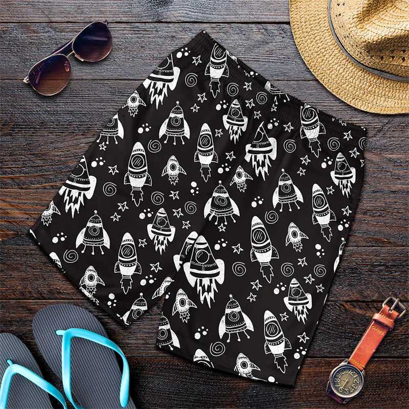Mens Oversized Beach Shorts Cartoon Rocket Harajuku Cool Swimming GYM Trunks Quick Drying Lace-up Short Pants Daily Ice ShortsXJ241226