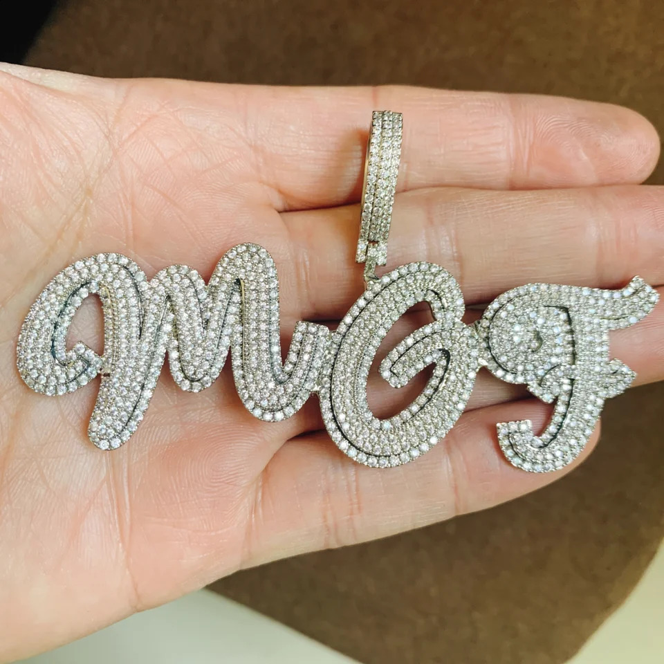 WGPTBDL Custom Cursive Letter Name Pendant Personalized Necklace Men Hip Hop Bling Zircon Customized Jewelry Prong Setting 241226