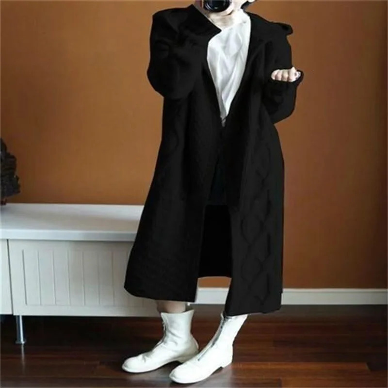 Womans sweater cardigan autumnwinter twist solid color thick hooded long lantern sleeve female clothing drop GGFSKS006 241225