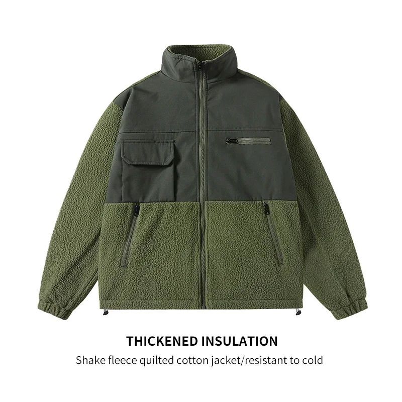 Winter Ski Fleece Jacket Mens Street Fashion Polar Windproof Warm Coat Colombian Style Lamb Wool Thickened Parka 241225