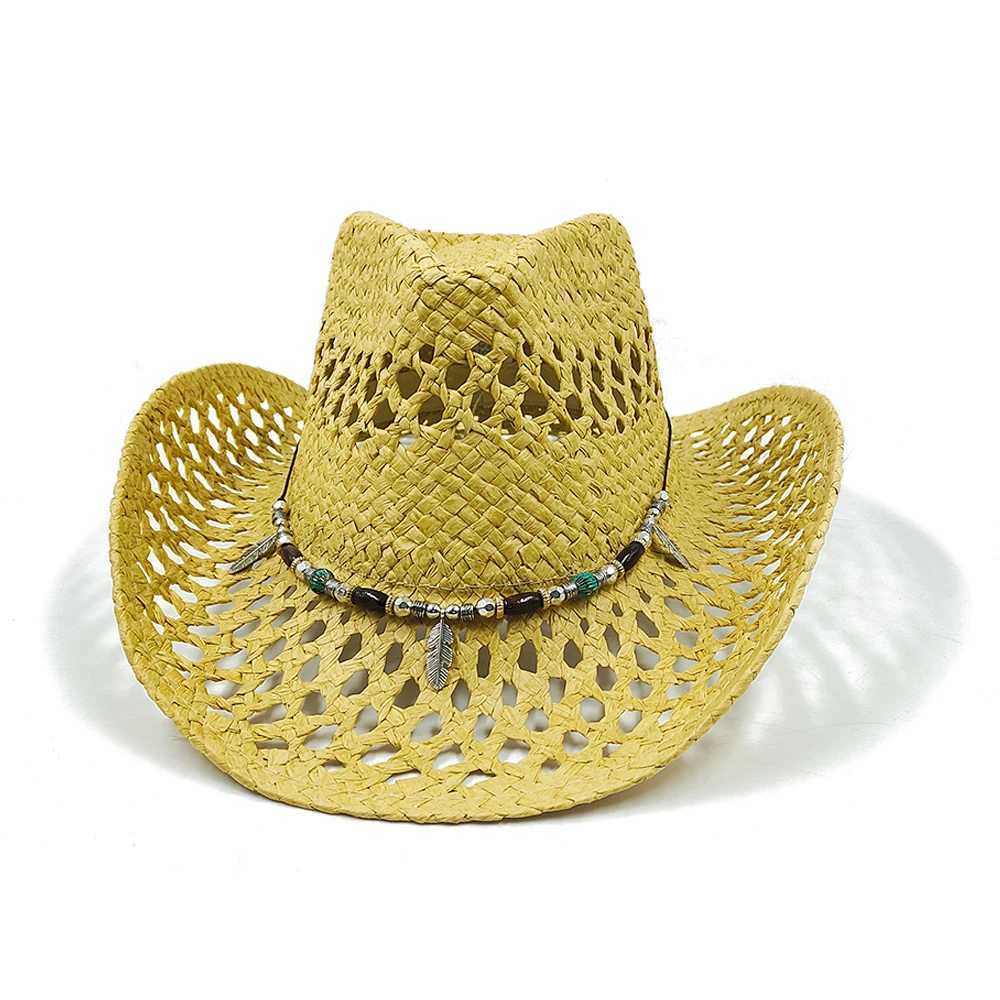 Summer Outdoor Mens and Womens Hand Woven Western Cowboy Each Hat Wide Brown Breathable Beach Multi Color C 2024 New Edition W241225