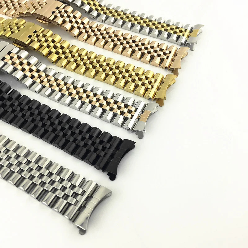 Classic Stainless Steel Jubilee Band Strap Universal Bracelet Curved End Butterfly Buckle For Samsung Replacement Band 241225