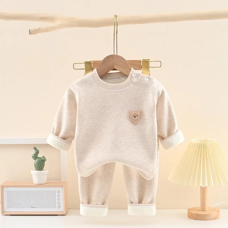Childrens Padded Thickened Underwear Set Girls Round Neck Blouse Pants Suit Autumn Winter Boys Fashion Casual 2Piece 4M4Y 241225