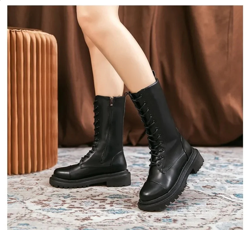 Thick soled boots for womens retro British style spring autumn and winter Korean version fashion versatile boots 241226