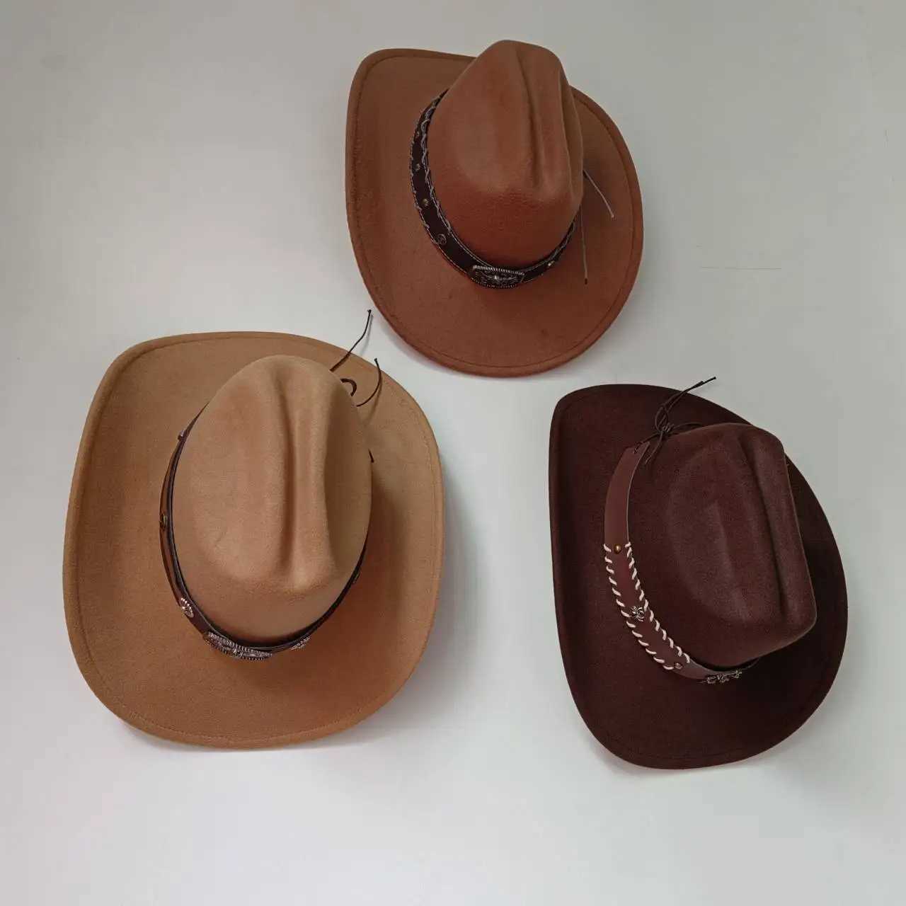 New 9CM Wide Brown Western Mens Cowboy Hat Retro Charm Cowboy Girl Jazz Hat Cloche Church Cs Sombrero Hombre W241225