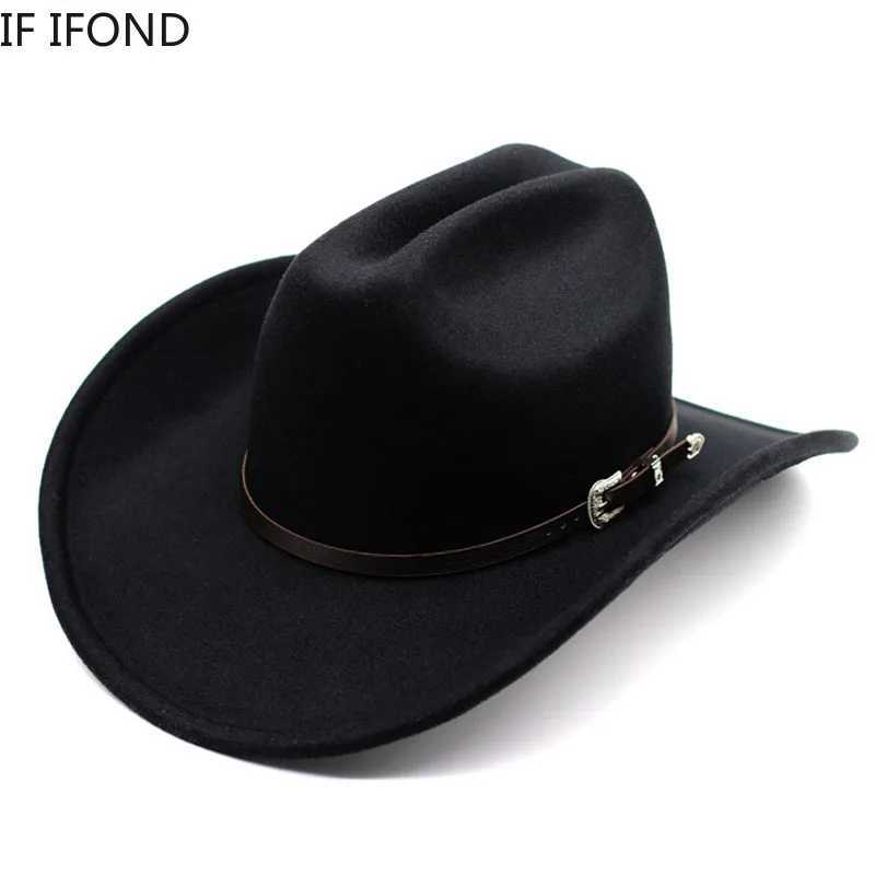 Retro Western Mens Cowboy Hat Jazz Cowboy Hat Leather Wide Eaves Church Sombrero Hombre Cs W241225