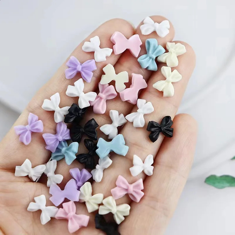 50pcs Mini Bow Nail Art Decorations 3D Cute Candy Color Nails Charms s Pink Black White DIY Resin Nail Accessories 241226