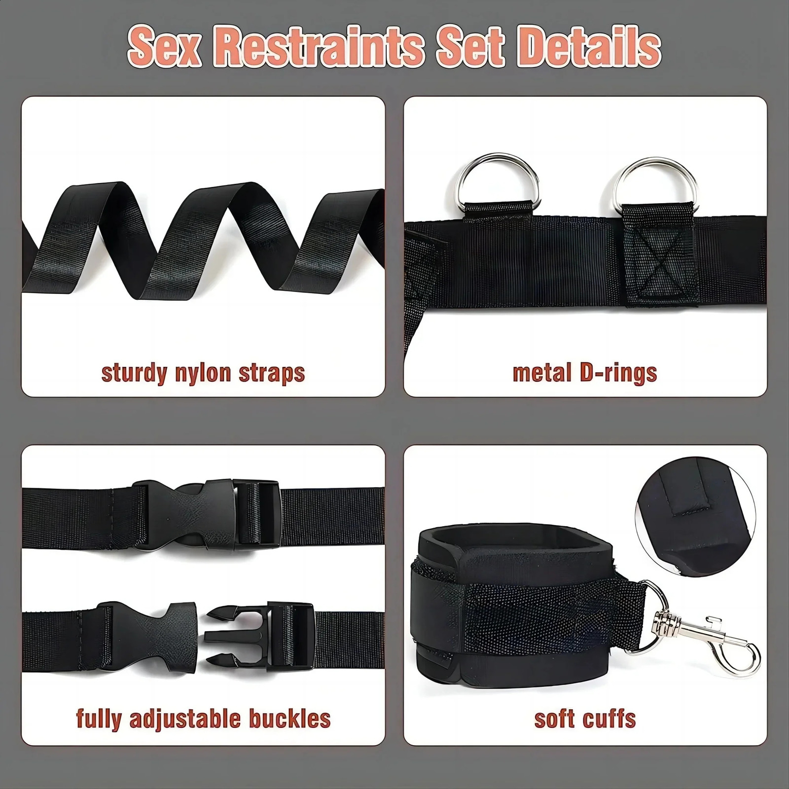 Bed BDSM Set Sex Toy Handcuffs for Couple Woman Adult Kit Supplies BDSM Restraints Bed Bondage Rope Sexual Handcuffs Sexy Game 241226