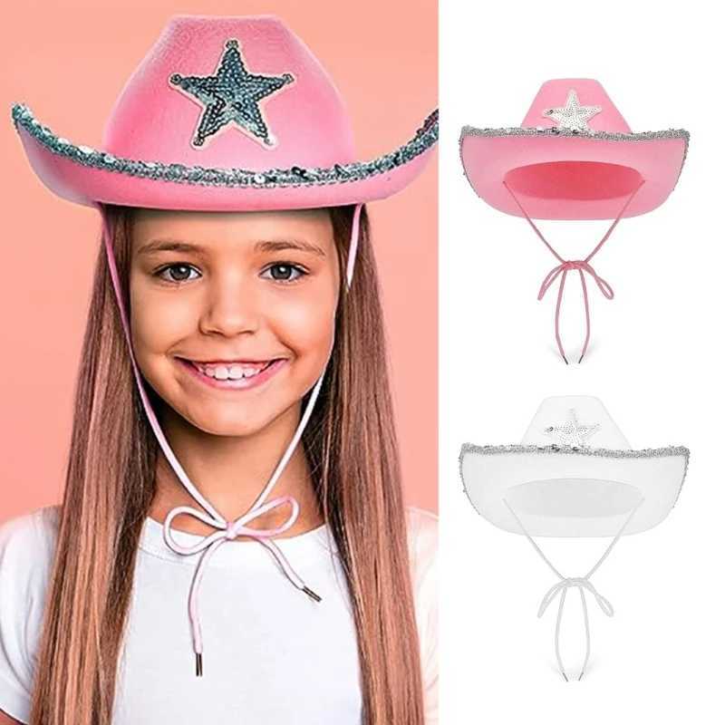 Felt Cowboy Hat Western Cowgirl Hat Costume Glitter Hats C for Kids Boys Girls W241225