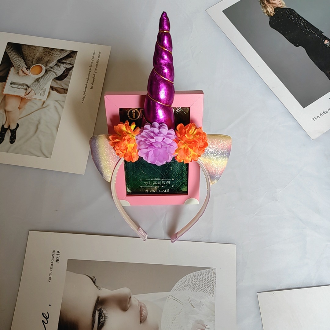 New Unicorn Hair Band Simulation Flower Headband Cat's ears Steamed cat-ear shaped bread Headwear Children's Party Birthday Ball Hair Access