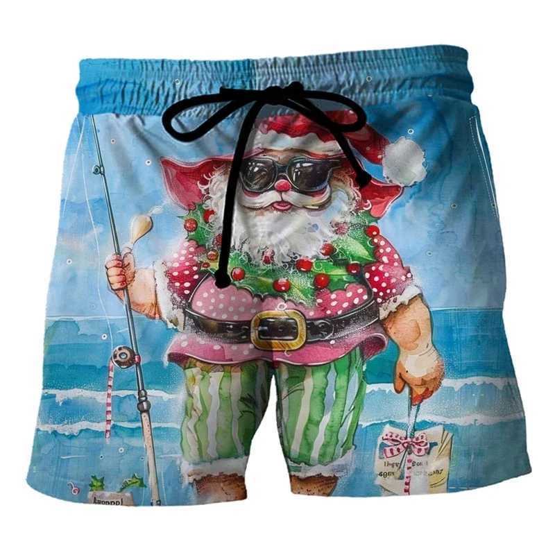 2025 New Christmas Mens Swim Trunks Santa Claus Mens 3D Print Short Pants For Men Clothes Casual Xmas Surfing Trousers Bermuda W241226