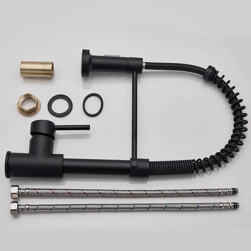 Matte black Pl kitchen faucet Chre dual-mode nozzle hot and cold water mixer crane faucet brass spring kitchen sink faucet Y241226