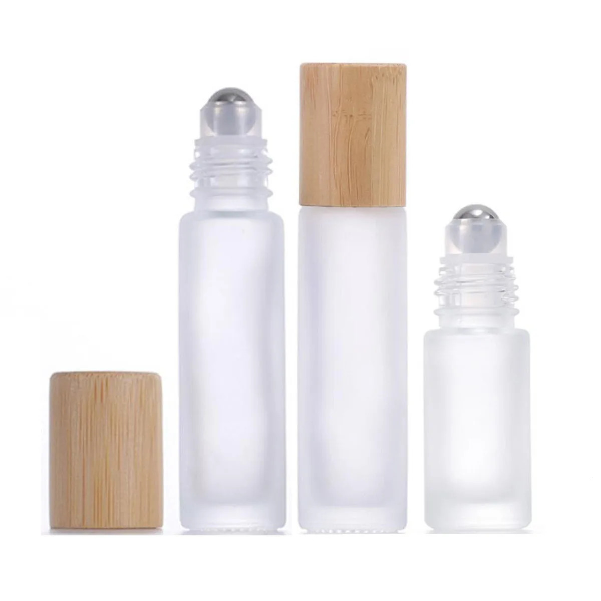 12X 24X 5ML 10ML Glass Essential Oil Roll On Bottles Natural Bamboo Wood Lid Perfume Vials Steel Roller Ball Refillable Portable 241225