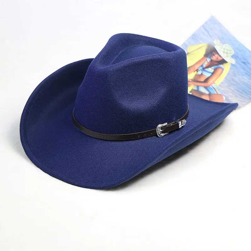 2023 Autumn/Winter New Western Mens Wool Cowboy Hat Metal Buckle Autumn/Winter Imitation Wool Retro Knight Hat Cowboy Hat W241225