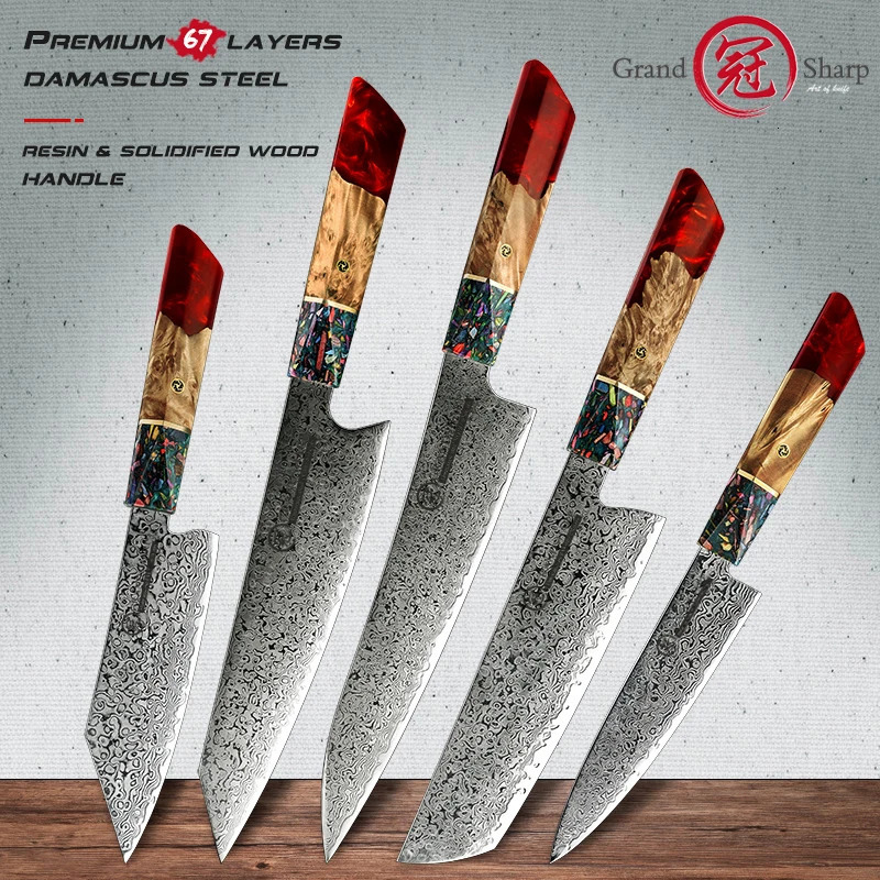 Grandsharp 1-5 piece kitchen knife set 67 layer Japanese Damascus knife AUS-10 steel chef practical knife sashimi knife 241225
