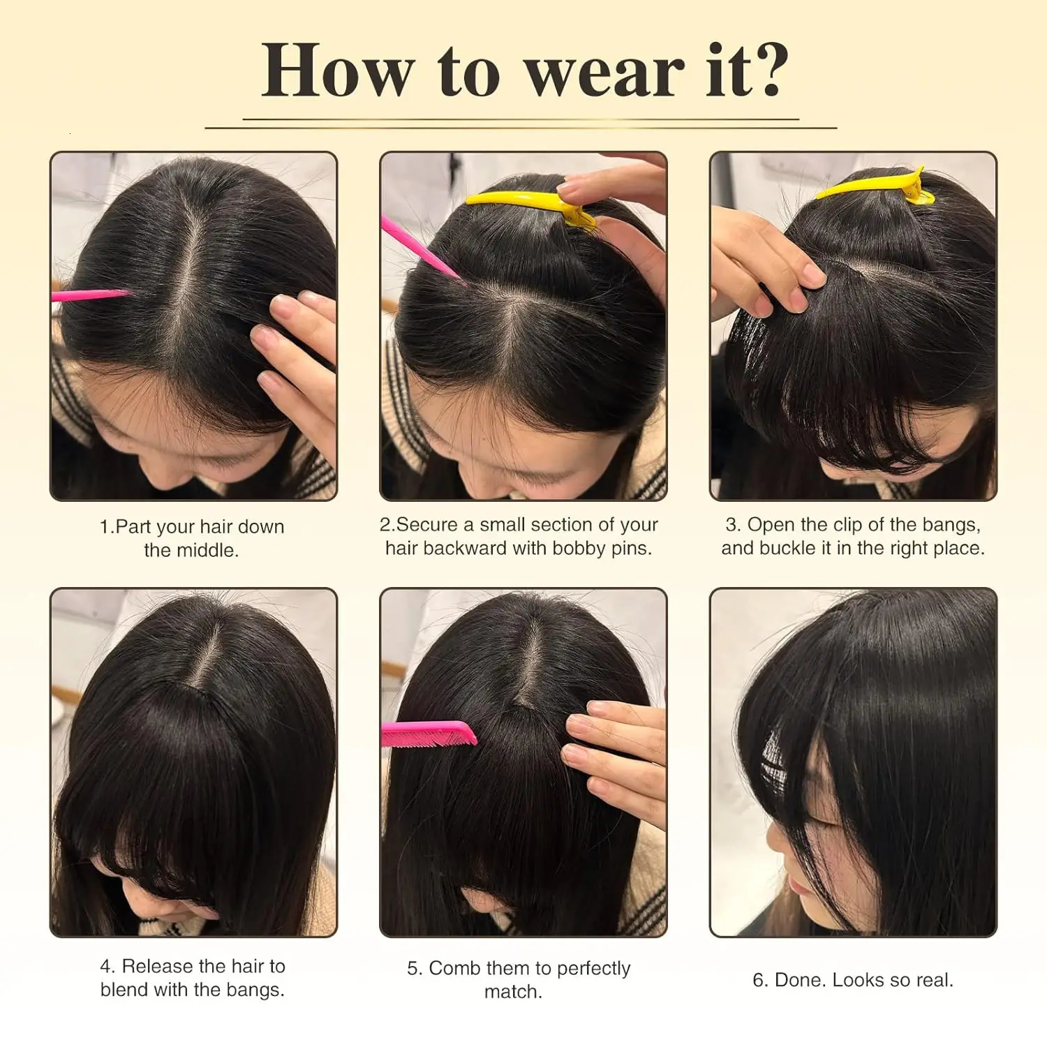 100% Human Hair Clip in Bangs Natural Bang Hair Extensions Wispy French Bangs Chocolate Brown Fringe HairPieces for Women Girls 241225