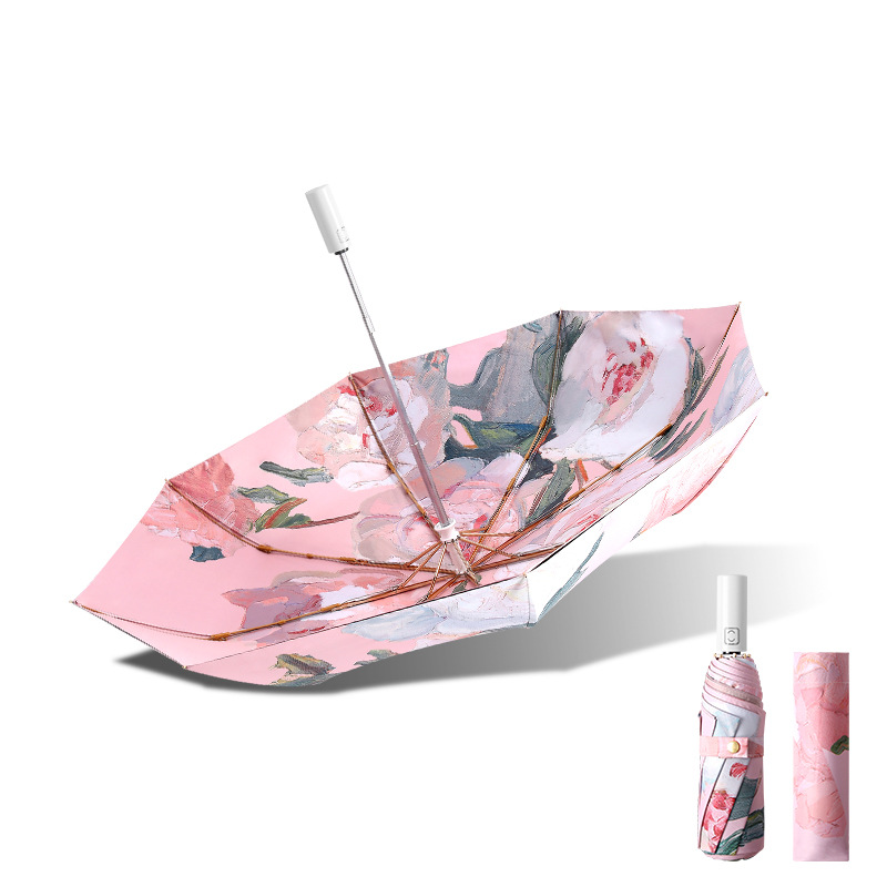 Customizable Three-Section Vintage Oil Canvas Umbrella - Weatherproof, Automatic Mechanism for All Seasons