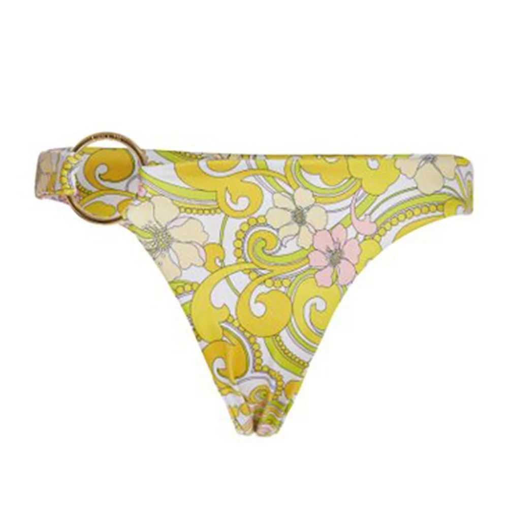 Yellow printed patch work swimsuit womens three piece swimsuit high waist slim fit swimsuit bikini belt sexy and fashionable beachwear backlessW241225