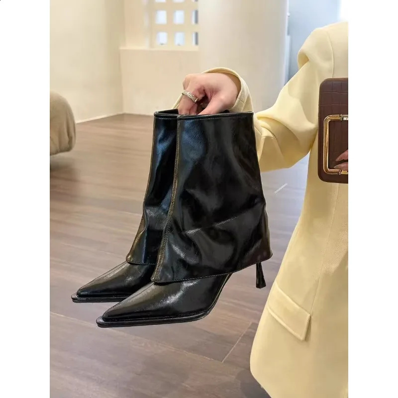 Ankle Boots Women Black Beige Brown Microfiber Leather Women Short Boots Pointed Toe Stiletto High Heel Winter Ladies Boots 241226